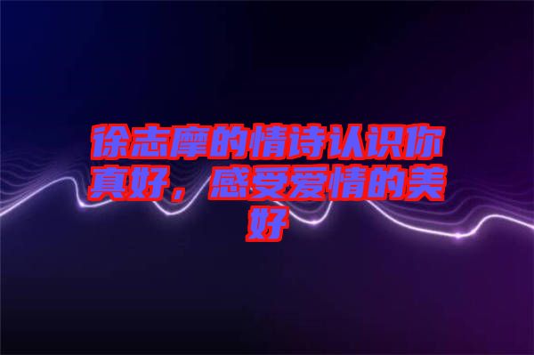 徐志摩的情詩(shī)認(rèn)識(shí)你真好，感受愛(ài)情的美好