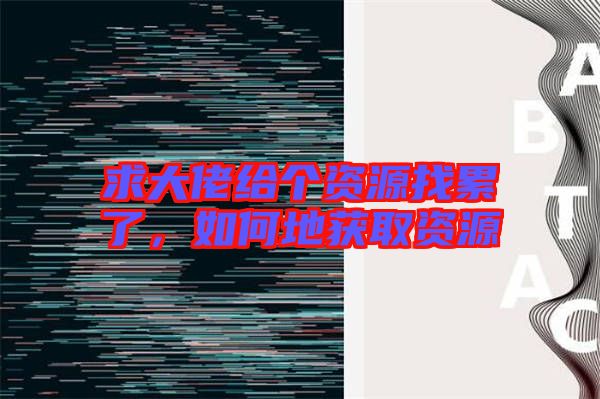 求大佬給個資源找累了，如何地獲取資源
