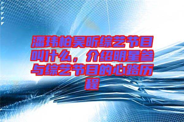 潘瑋柏吳昕綜藝節(jié)目叫什么，介紹明星參與綜藝節(jié)目的心路歷程