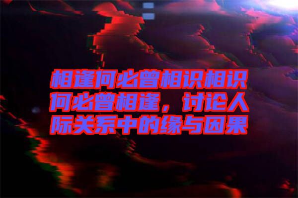 相逢何必曾相識相識何必曾相逢，討論人際關(guān)系中的緣與因果