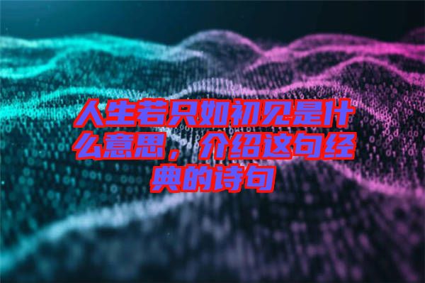 人生若只如初見是什么意思，介紹這句經(jīng)典的詩句