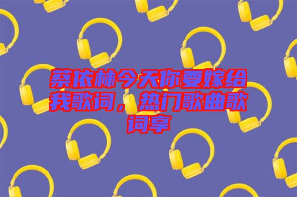 蔡依林今天你要嫁給我歌詞，熱門歌曲歌詞享