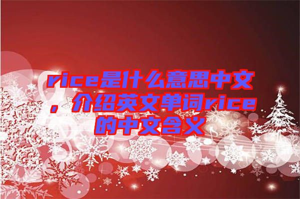 rice是什么意思中文，介紹英文單詞rice的中文含義