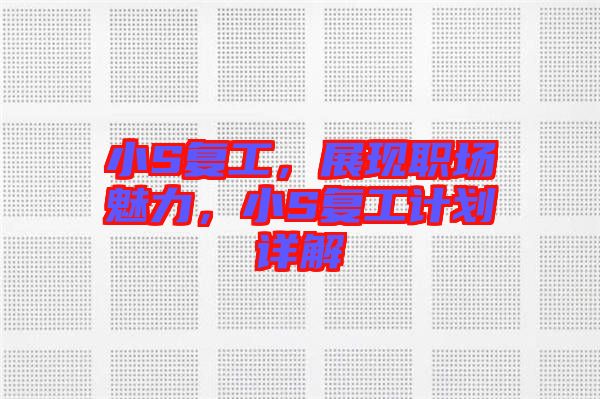 小S復(fù)工，展現(xiàn)職場魅力，小S復(fù)工計劃詳解