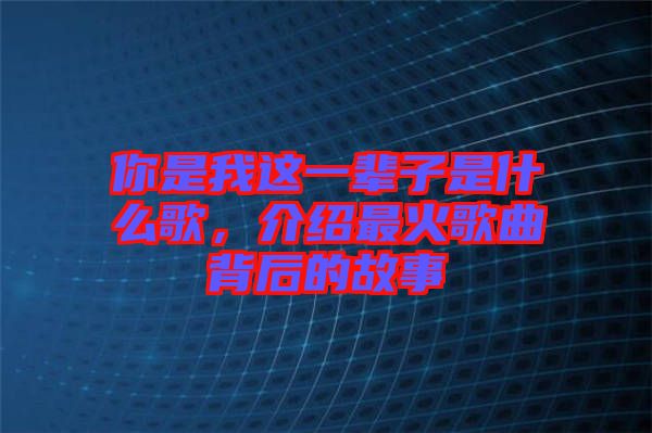 你是我這一輩子是什么歌，介紹最火歌曲背后的故事