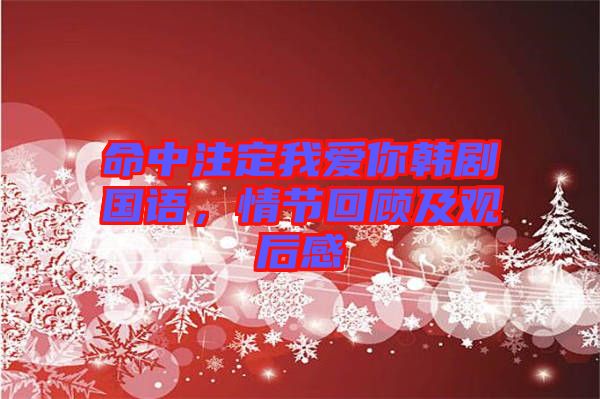 命中注定我愛你韓劇國語，情節(jié)回顧及觀后感