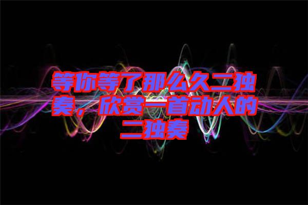 等你等了那么久二獨奏，欣賞一首動人的二獨奏