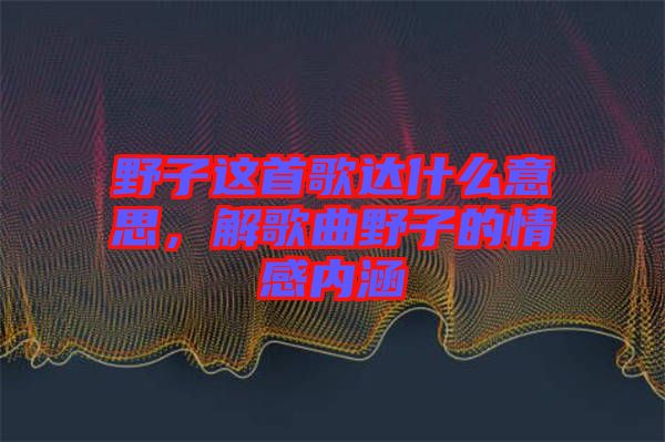 野子這首歌達(dá)什么意思，解歌曲野子的情感內(nèi)涵
