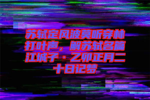 蘇軾定風(fēng)波莫聽(tīng)穿林打葉聲，解蘇軾名篇江城子·乙卯正月二十日記夢(mèng)