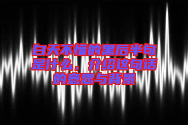 白天不懂的黑后半句是什么，介紹這句話的意思與背景