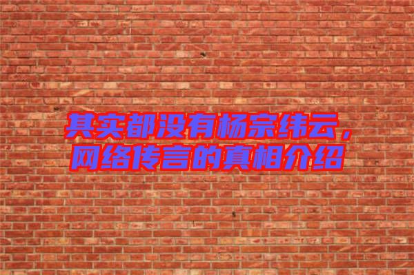 其實(shí)都沒有楊宗緯云，網(wǎng)絡(luò)傳言的真相介紹