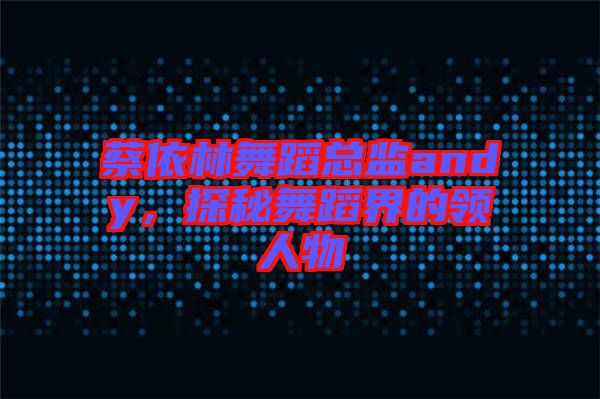 蔡依林舞蹈總監(jiān)andy，探秘舞蹈界的領人物