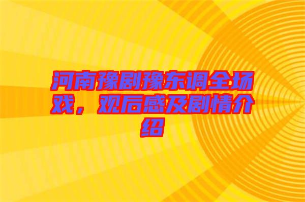 河南豫劇豫東調全場戲，觀后感及劇情介紹