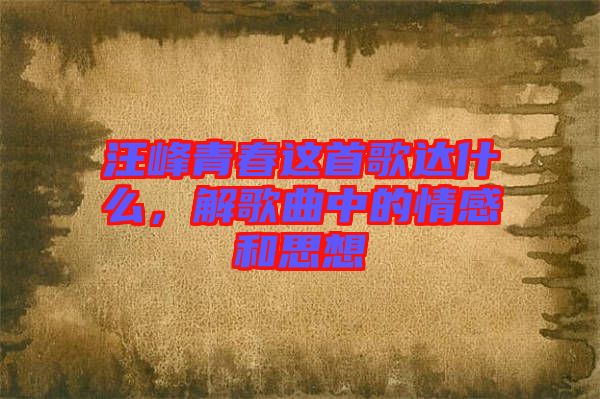 汪峰青春這首歌達(dá)什么，解歌曲中的情感和思想