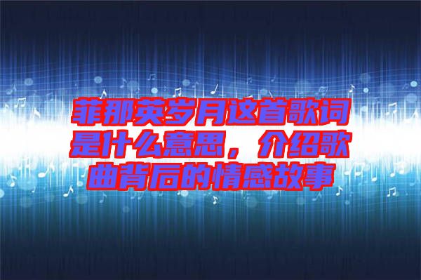 菲那英歲月這首歌詞是什么意思，介紹歌曲背后的情感故事