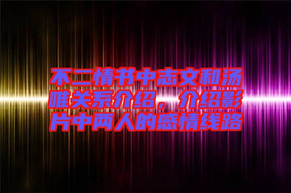 不二情書中志文和湯唯關(guān)系介紹，介紹影片中兩人的感情線路