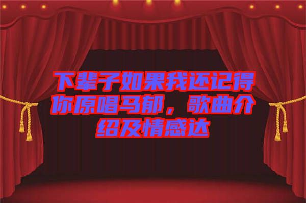 下輩子如果我還記得你原唱馬郁，歌曲介紹及情感達(dá)
