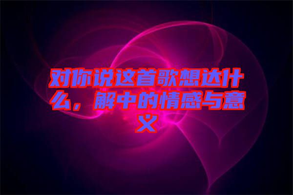 對你說這首歌想達(dá)什么，解中的情感與意義