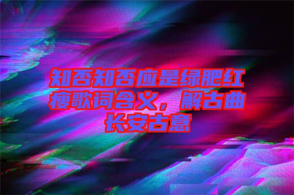 知否知否應是綠肥紅瘦歌詞含義，解古曲長安古意