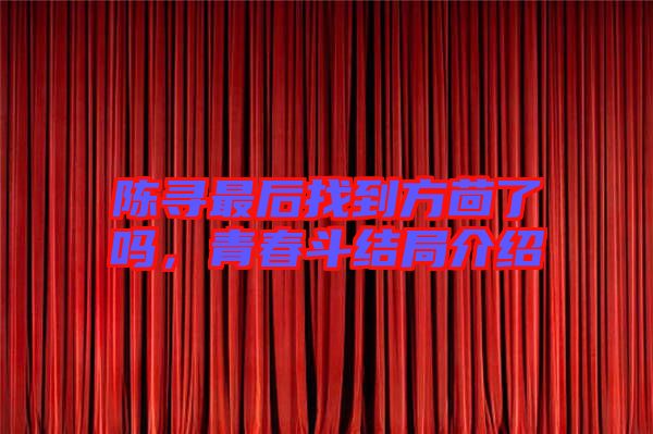 陳尋最后找到方茴了嗎，青春斗結(jié)局介紹