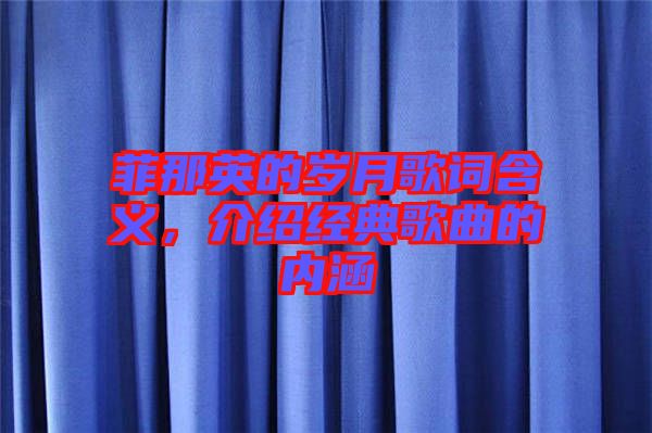 菲那英的歲月歌詞含義，介紹經(jīng)典歌曲的內(nèi)涵