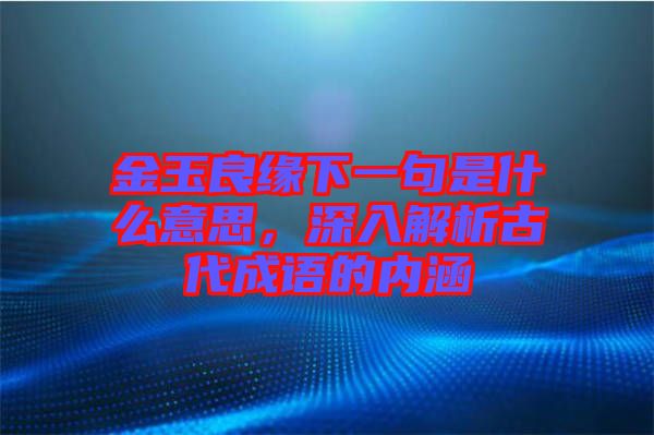 金玉良緣下一句是什么意思，深入解析古代成語的內(nèi)涵