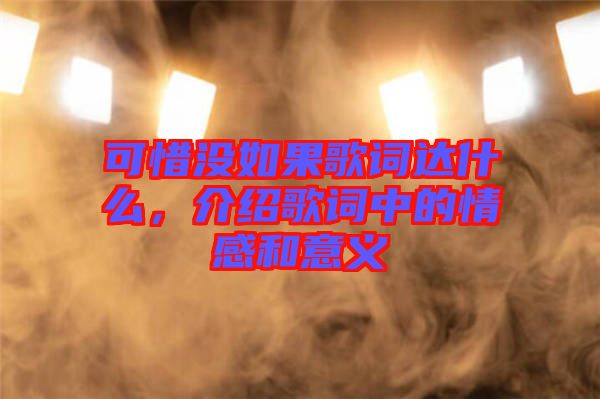 可惜沒如果歌詞達(dá)什么，介紹歌詞中的情感和意義