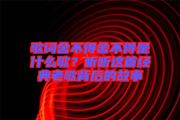 歌詞舍不得舍不得是什么歌？聽聽這首經(jīng)典老歌背后的故事