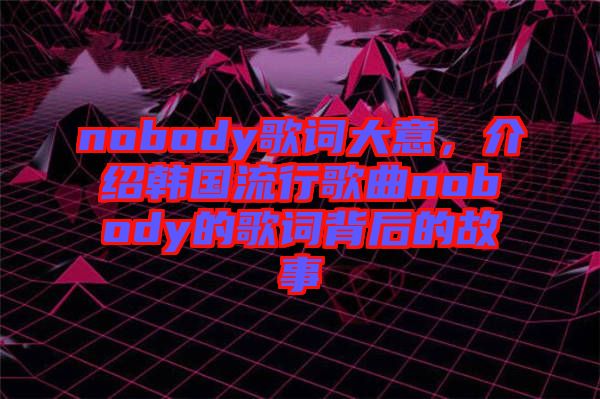 nobody歌詞大意，介紹韓國流行歌曲nobody的歌詞背后的故事