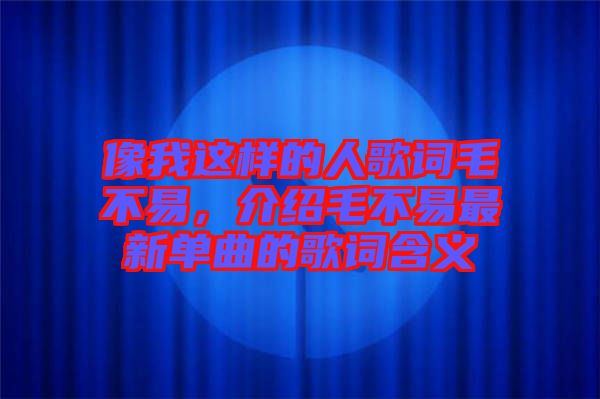 像我這樣的人歌詞毛不易，介紹毛不易最新單曲的歌詞含義