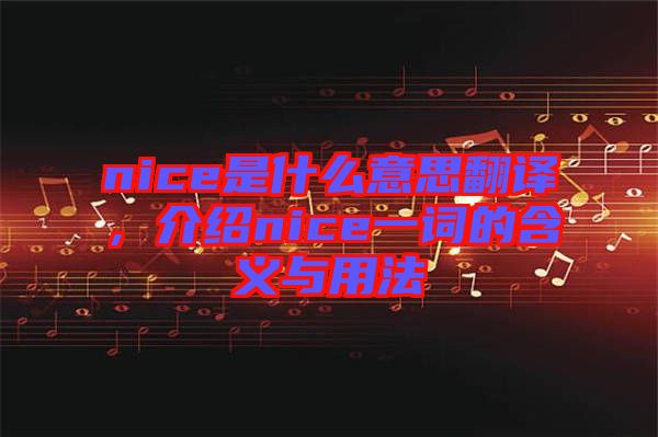 nice是什么意思翻譯，介紹nice一詞的含義與用法