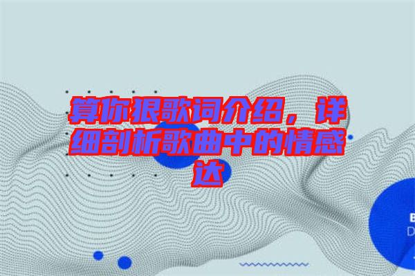 算你狠歌詞介紹，詳細(xì)剖析歌曲中的情感達(dá)