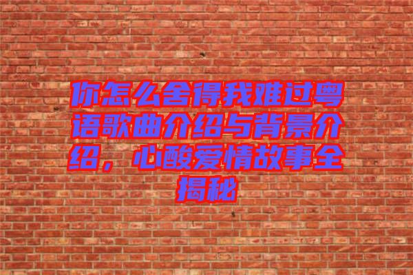 你怎么舍得我難過粵語歌曲介紹與背景介紹，心酸愛情故事全揭秘