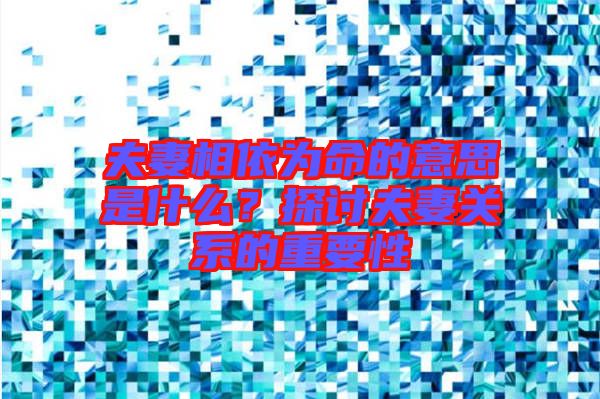 夫妻相依為命的意思是什么？探討夫妻關(guān)系的重要性