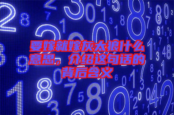 要嫁就嫁灰太狼什么意思，介紹這句話的背后含義