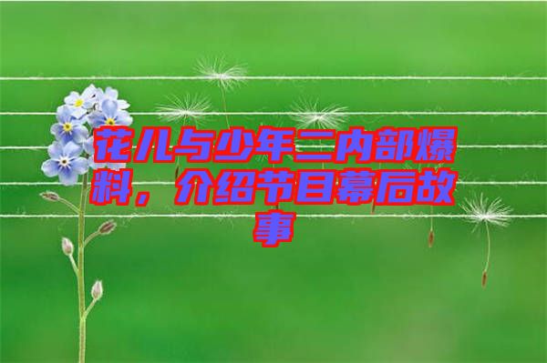 花兒與少年二內(nèi)部爆料，介紹節(jié)目幕后故事