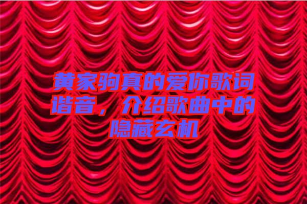 黃家駒真的愛你歌詞諧音，介紹歌曲中的隱藏玄機