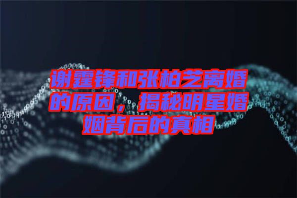 謝霆鋒和張柏芝離婚的原因，揭秘明星婚姻背后的真相