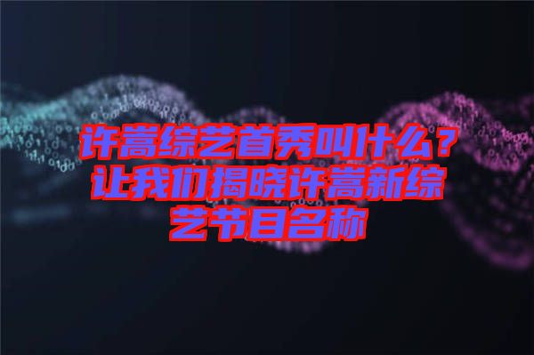 許嵩綜藝首秀叫什么？讓我們揭曉許嵩新綜藝節(jié)目名稱(chēng)