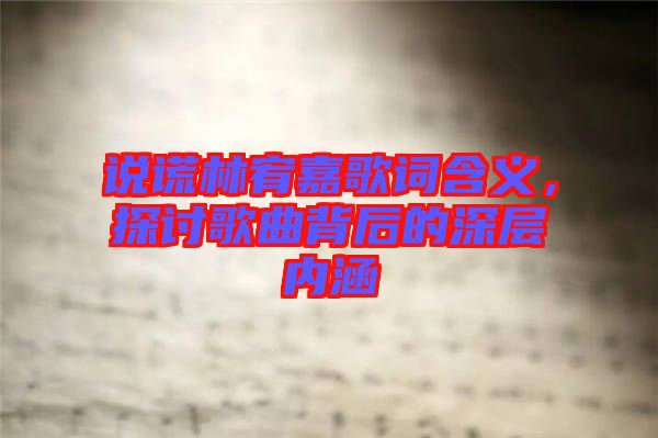 說謊林宥嘉歌詞含義，探討歌曲背后的深層內(nèi)涵